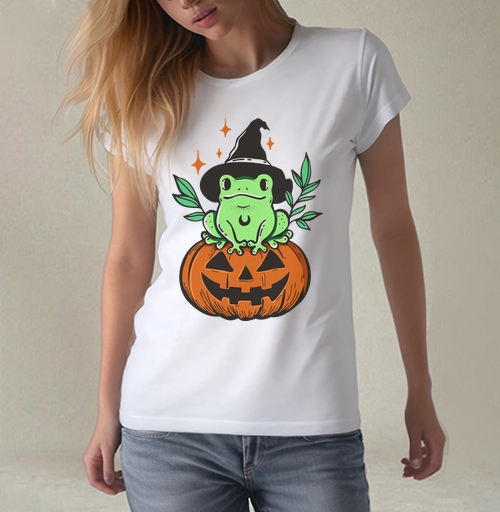 Фотография футболки Witch Frog Pumpkin / Ведьма Лягушка Магия Хэллоуина Октябрь