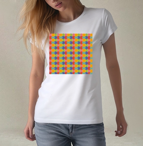Фотография футболки Бесконечная яркая мозаика из элементов Puzzle Pattern Узор пазлов