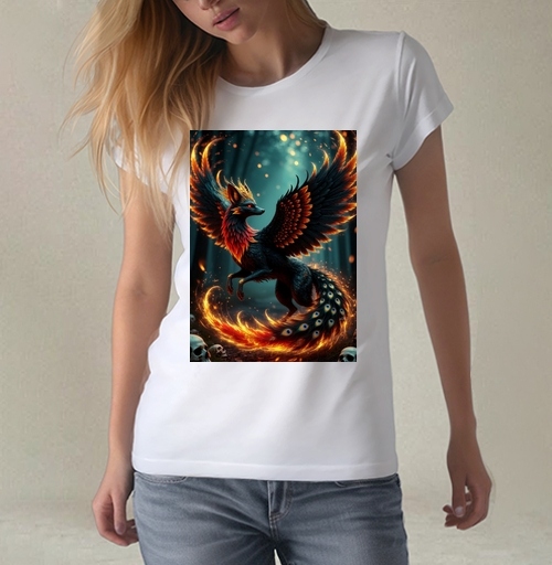 Фотография футболки Fire Fox Phoenix Hybrid – Огненная лиса феникс в лесу мистический дух природы