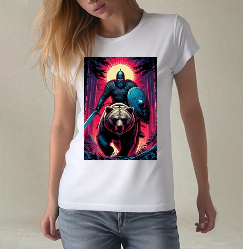 Фотография футболки Viking Warrior Bear / Викинг на медведе в стиле ретроволна медведь воин фэнтези