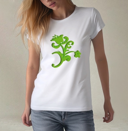 Фотография футболки Green 3D flower / Зеленый объемный цветок современном стиле фольклора