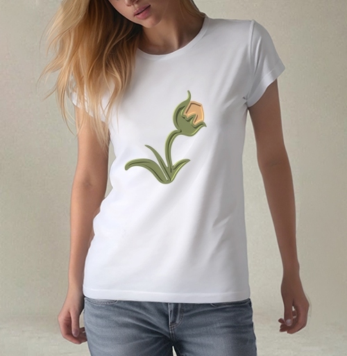 Фотография футболки Зеленый объемный тюльпан на черном фоне / Stylized green tulip 3D