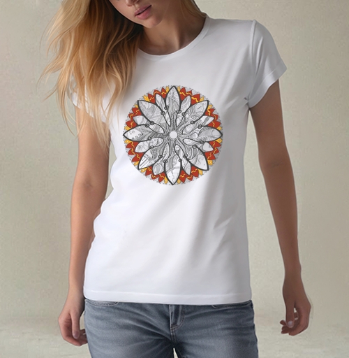 Фотография футболки Mandala/Мандала симметричный зентангл узор для созерцания медитативного черно белого