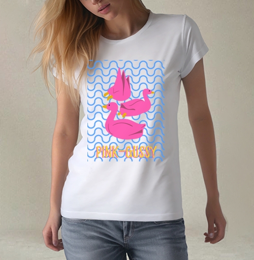 Фотография футболки Яркий принт с розовыми утками Pink-Gussy