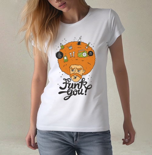 Фотография футболки Мужчина с афро прической наполненной предметами Funk you