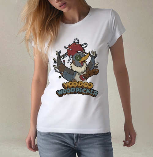 Фотография футболки Voodoo Woodpecker Вуду дятел мультяшная стилизованная иллюстрация