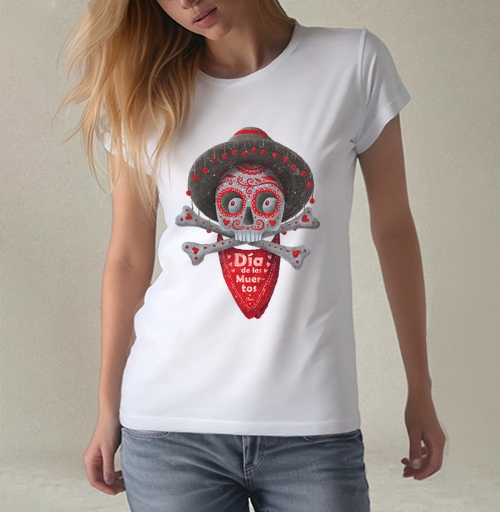 Фотография футболки Череп с сомбреро Día de los Muertos яркий арт