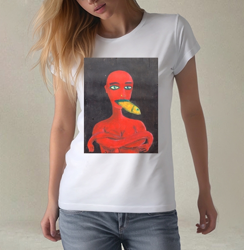 Фотография футболки Red woman with a fish in his mouth