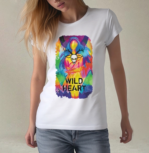Фотография футболки Яркий арт-постер «Wild Heart» с маской оленя