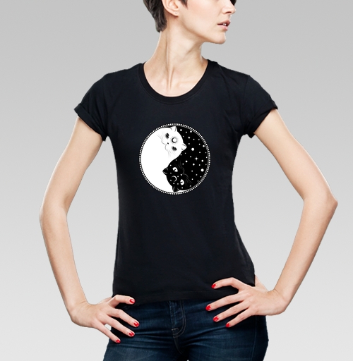 Фотография футболки Инь янь котик черный и котик белый