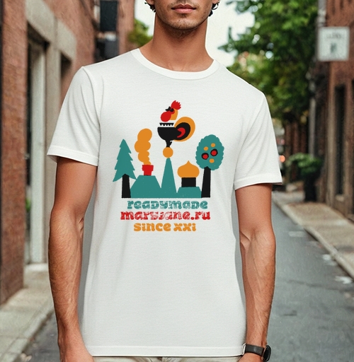 Фотография футболки Русская деревня с петухом и храмом since xxi