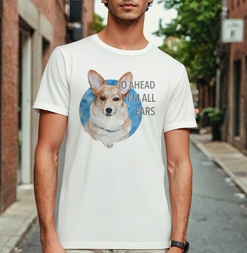 Фотография футболки Акварельный корги «Go Ahead I'm All Ears»