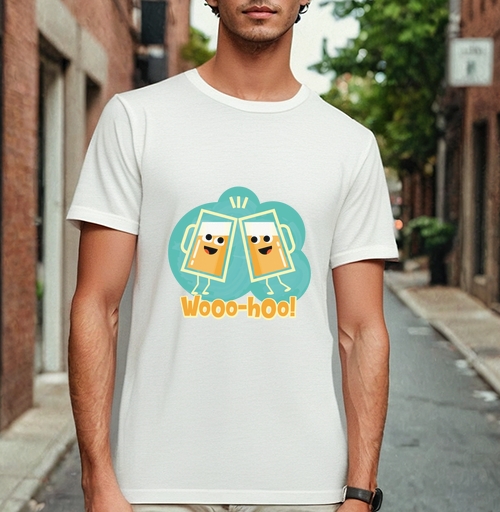 Фотография футболки Весёлый тост с пивными бокалами Wooo-hoo!
