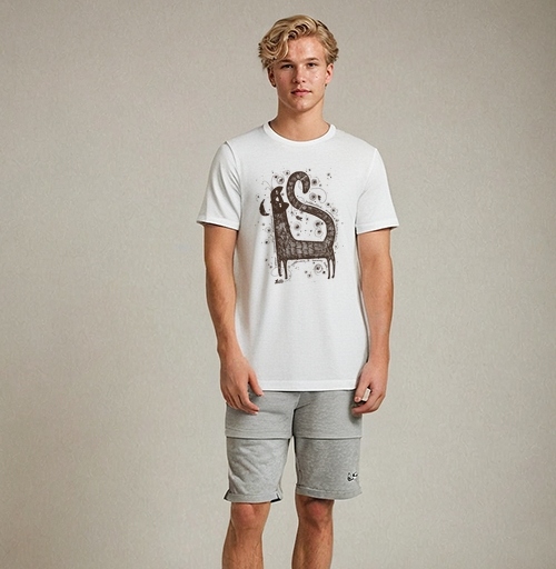 Фотография футболки Монохромный скетч длинношеего кота — мистический арт
