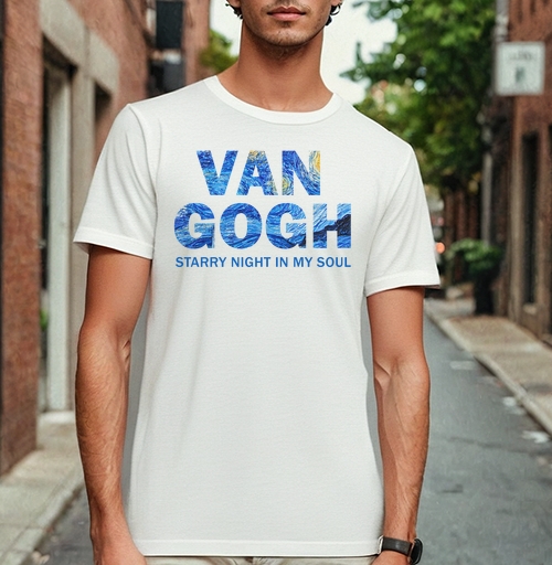 Фотография футболки Van Gogh / Ван Гог вдохновляющая типографика звездная ночь художника