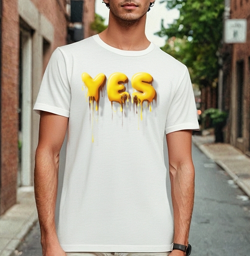 Фотография футболки Объемные желтые капающие буквы да Yes