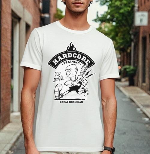 Фотография футболки Хардкор тренинг персонаж с битой в движении local hooligan