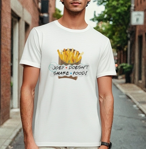 Фотография футболки Картофель фри с надписью о дележке еды Джоуи не делится едой