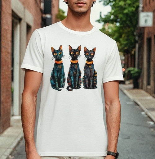 Фотография футболки Три черных кота с оранжевыми глазами / Three Black Cats with Orange Eyes