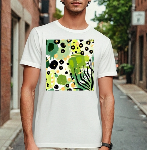 Фотография футболки Яркие зеленые джунгли золотая абстракция Abstract tropical jungle