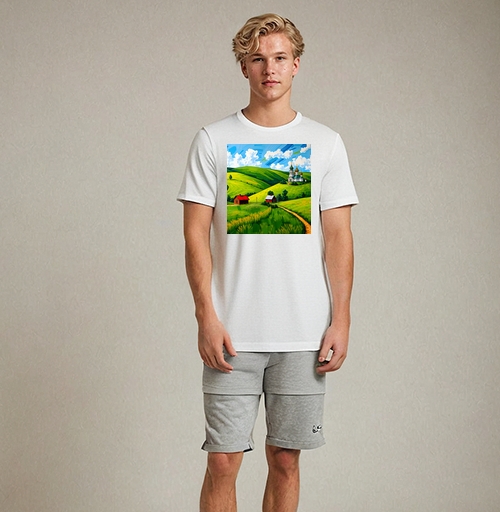 Фотография футболки Village Summer Landscape - Летний сельский пейзаж с золотыми куполами церкви