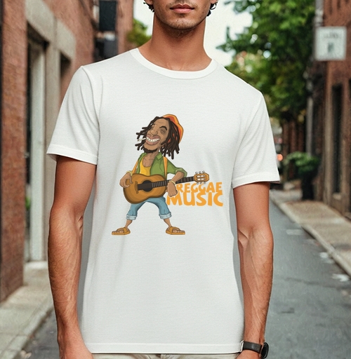 Фотография футболки Веселый растаман с гитарой в яркой одежде REGGAE MUSIC Регги-музыка