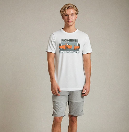 Фотография футболки Юмористический стикер с таксой и фразой «Разрешите познакомиться?»