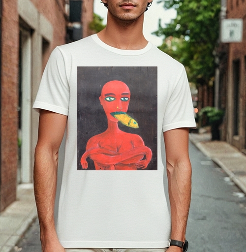 Фотография футболки Red woman with a fish in his mouth