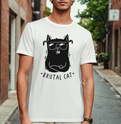 Фотография футболки Футболка с принтом «Brutal Cat» в стиле минимализм