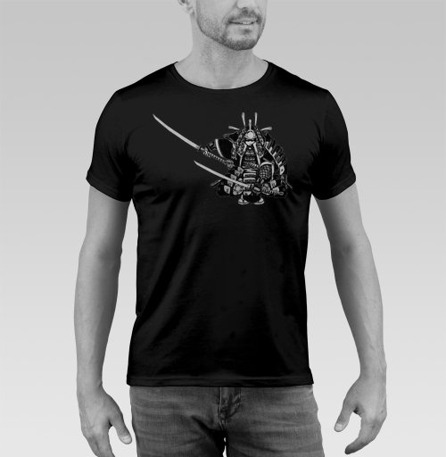 Фотография футболки Самурай с двумя мечами в боевой стойке