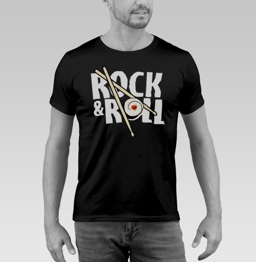 Фотография футболки Рок-н-ролльная подача суши с черепом и палочками ROCK ROLL