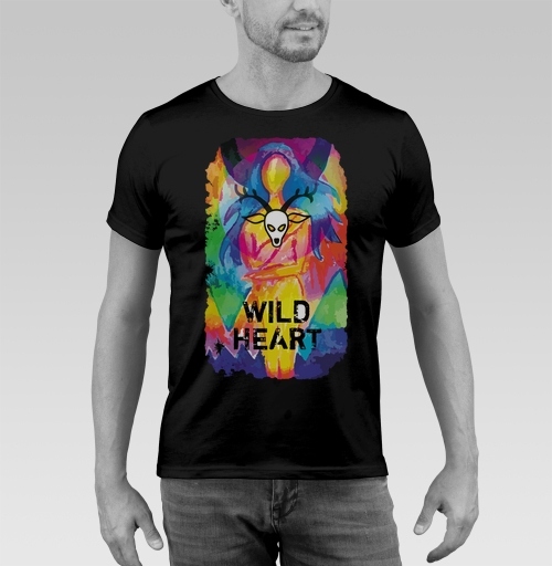 Фотография футболки Яркий арт-постер «Wild Heart» с маской оленя