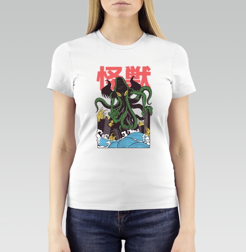 Женская футболка с рисунком Кайдзю Ктулху Годзилла Пародия 185455, размер 40 (XS) &mdash; 48 (XL), цвет белый - купить в интернет-магазине Мэриджейн в Москве и СПБ