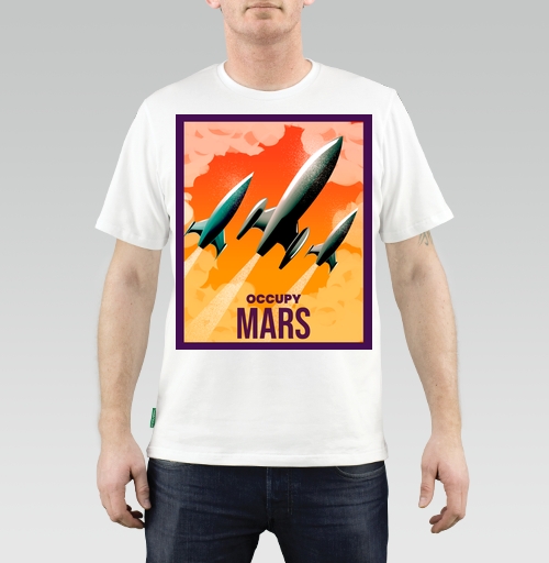 Мужская футболка с рисунком Оккупируй марс 184232, размер 44 (XS) &mdash; 38 (XXS), цвет белый, материал - 100% хлопок высшее качество - купить в интернет-магазине Мэриджейн в Москве и СПБ