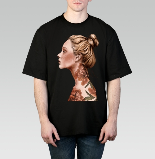 Фотография футболки Акварельный портрет девушки с татуировкой пионы