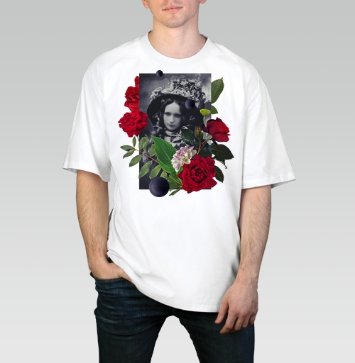 Мужская футболка оверсайз с рисунком Аленький цветочек 167846, размер 46 (S) &mdash; 58 (4XL), цвет белый, материал - 100% хлопок высшее качество - купить в интернет-магазине Мэриджейн в Москве и СПБ
