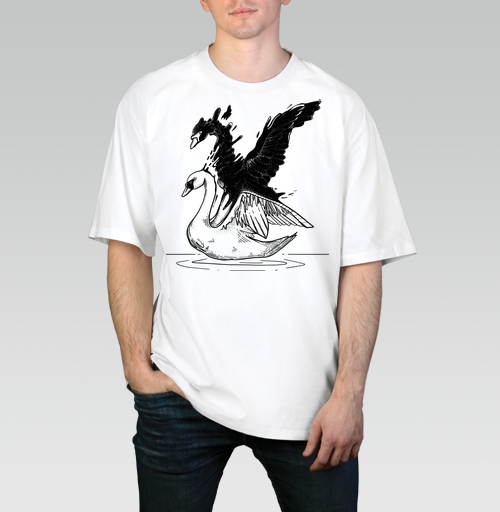 Фотография футболки Лебеди черный и белый