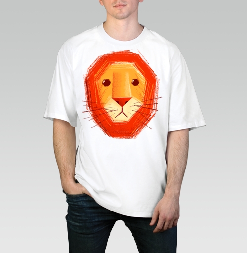 Мужская футболка оверсайз с рисунком Грустный лев 80674, размер 46 (S) &mdash; 54 (2XL), цвет белый, материал - 100% хлопок высшее качество - купить в интернет-магазине Мэриджейн в Москве и СПБ