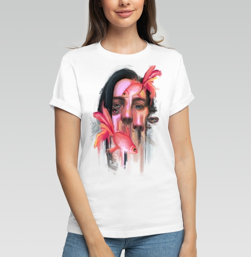 Женская футболка с рисунком Эра Рыб портрет 184418, размер 40 (XS) &mdash; 48 (XL), цвет белый, материал - 100% хлопок высшее качество - купить в интернет-магазине Мэриджейн в Москве и СПБ