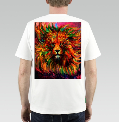 Мужская футболка с рисунком Лев красочный 184212, размер 44 (XS) &mdash; 38 (XXS), цвет белый, материал - 100% хлопок высшее качество - купить в интернет-магазине Мэриджейн в Москве и СПБ