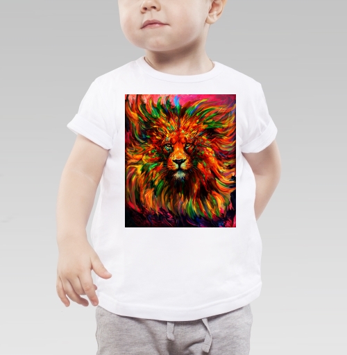 Детская футболка с рисунком Лев красочный 184212, размер 2-3года (98) &mdash; 2года (92), цвет белый - купить в интернет-магазине Мэриджейн в Москве и СПБ