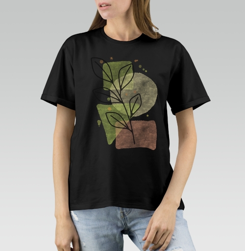 Женская футболка с рисунком Зелёная ветка 182786, размер 40 (XS) &mdash; 48 (XL), цвет чёрный, материал - 100% хлопок высшее качество - купить в интернет-магазине Мэриджейн в Москве и СПБ