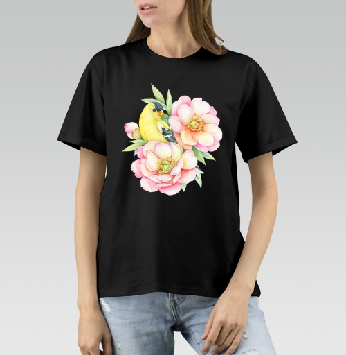 Женская футболка с рисунком Канарейка 183707, размер 40 (XS) &mdash; 48 (XL), цвет чёрный, материал - 100% хлопок высшее качество - купить в интернет-магазине Мэриджейн в Москве и СПБ