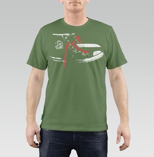 Мужская футболка с рисунком Панк Кеды 184565, размер 44 (XS) &mdash; 38 (XXS), цвет оливковый, материал - 100% хлопок высшее качество - купить в интернет-магазине Мэриджейн в Москве и СПБ