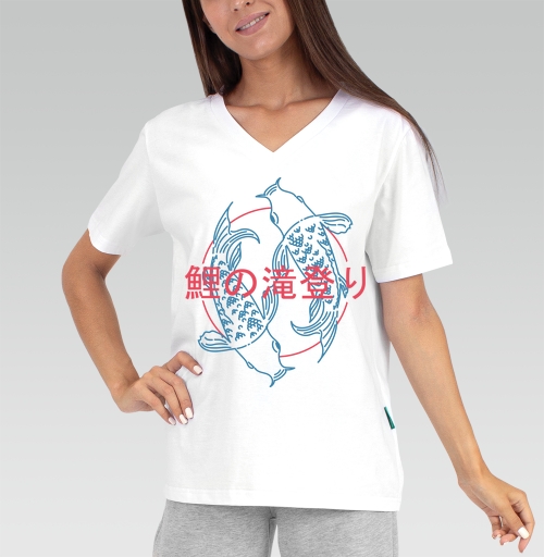 Женская футболка с рисунком Пара кои 180901, размер 38 (XXS) &mdash; 56 (5XL), цвет белый - купить в интернет-магазине Мэриджейн в Москве и СПБ