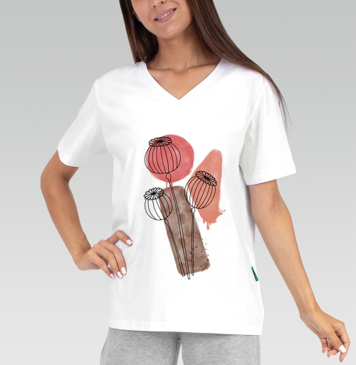 Женская футболка с рисунком Маки на акварели 182824, размер 38 (XXS) &mdash; 56 (5XL), цвет белый - купить в интернет-магазине Мэриджейн в Москве и СПБ