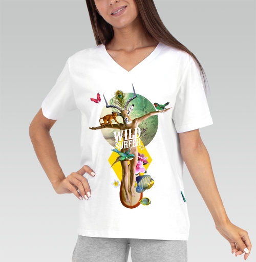 Женская футболка с рисунком Wild surfer 61455, размер 38 (XXS) &mdash; 56 (5XL), цвет белый - купить в интернет-магазине Мэриджейн в Москве и СПБ