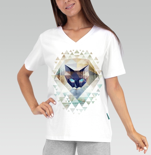 Женская футболка с рисунком Треугольная киса 80819, размер 38 (XXS) &mdash; 56 (5XL), цвет белый - купить в интернет-магазине Мэриджейн в Москве и СПБ