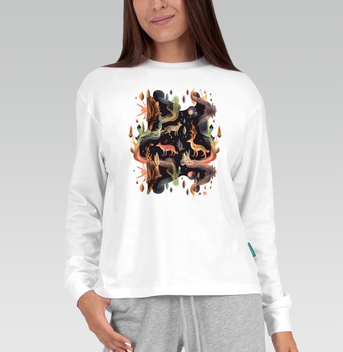 Женская футболка с рисунком Волшебные олени 202168, размер 40 (XS) &mdash; 54 (4XL), цвет бело-серый, материал - 100% хлопок высшее качество - купить в интернет-магазине Мэриджейн в Москве и СПБ