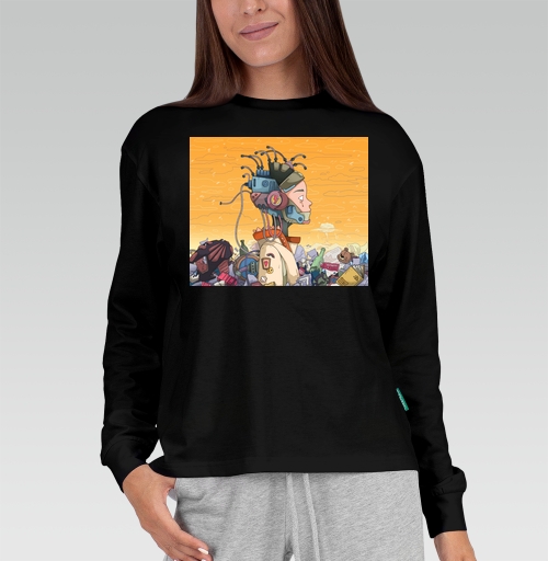 Женская футболка с рисунком Киберпанковый взрыв 186751, цвет чёрный, материал - 100% хлопок высшее качество - купить в интернет-магазине Мэриджейн в Москве и СПБ